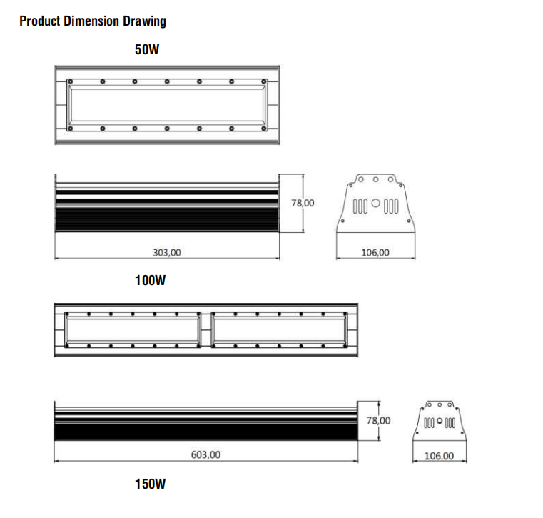 LED line lamp dimension 